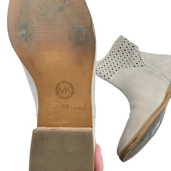 MICHAEL Michael Kors Sunny Neutral Suede Leather Laser Cut Pull On Bootie Boots - Picture 10 of 12